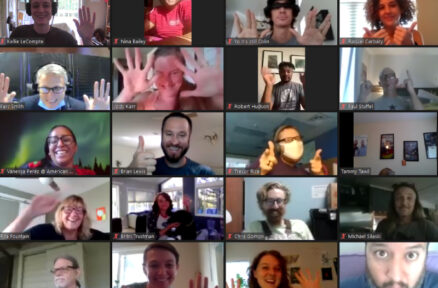 AYW staff on a virtual meeting, waving and smiling.