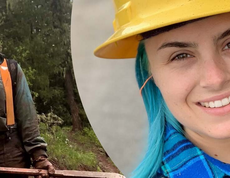 Megan, Individual Placements Coordinator, in hard hat at project site