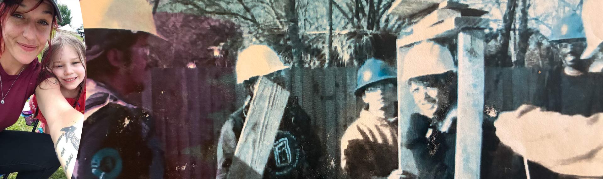 Staff member Courtney with her daughter and as a construction participant