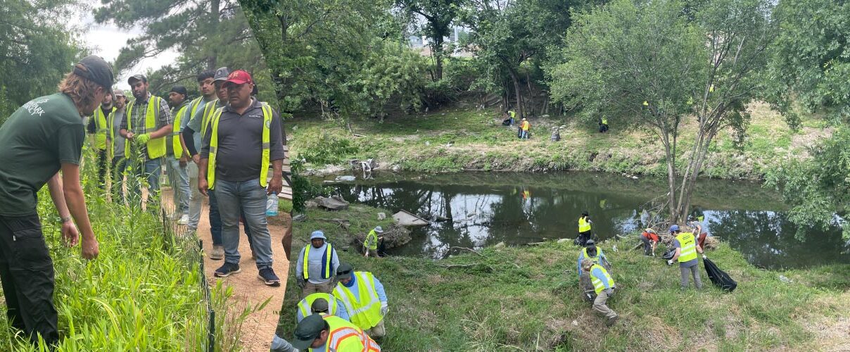 Participants cleaning a waterway and learning about pollution