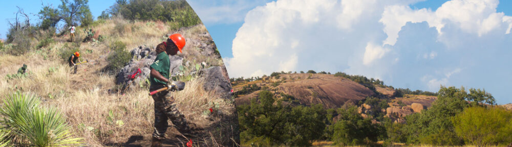 Trails Across Texas crew members building trails in Enchanted Rock State Natural Area