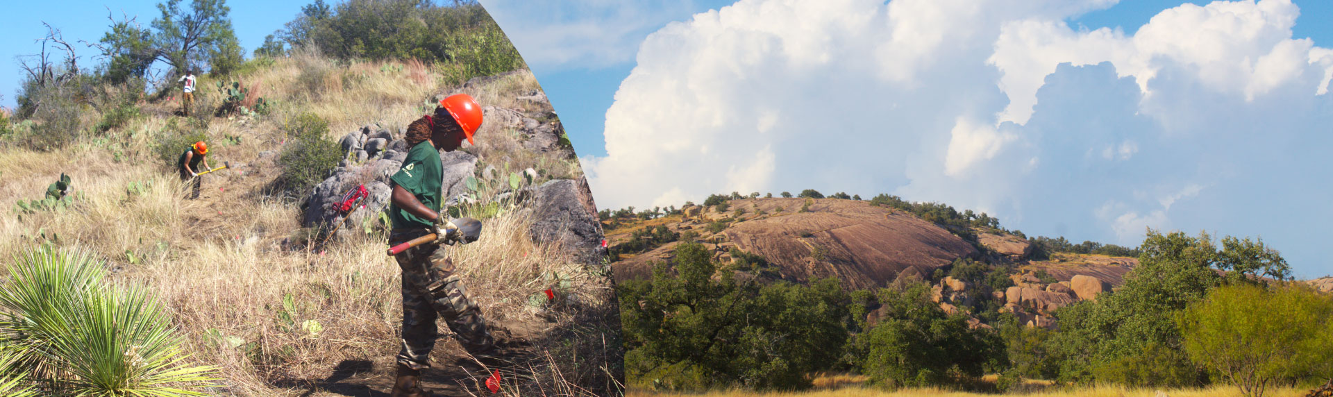Trails Across Texas crew members building trails in Enchanted Rock State Natural Area